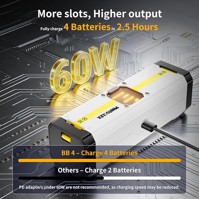 PHOTOOLEX BB4 4-Slot 60W LP-E6NH LP-E6P Battery Charger Fast Three Slot - Image 2