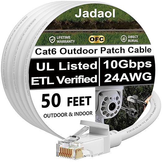 Jadaol Cat 6 Ethernet Cable 50 ft, Outdoor&Indoor, Support Cat8/7 Network LAN by Jadaol