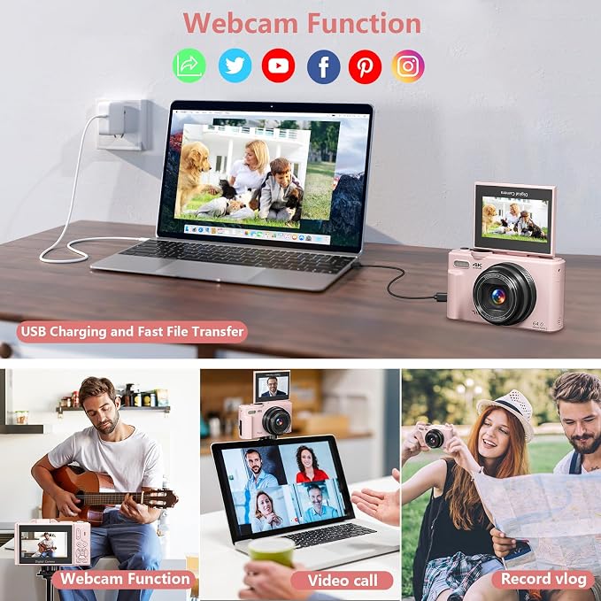 Digital Camera for Photography, 4K Vlogging Camera for YouTube 3" 180° Flip - Image 6