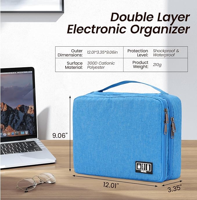 Large Electronic Organizer Travel Case, Double Layer Tech Accessories Bag - Image 2