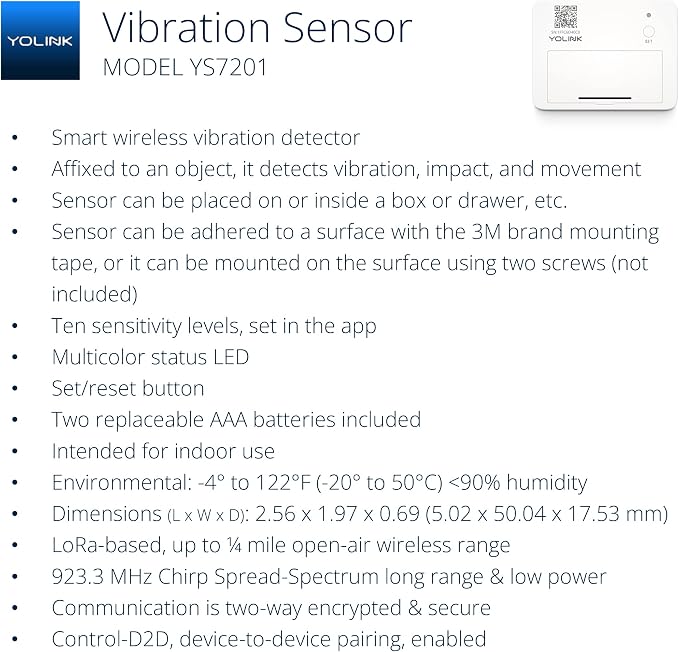 YoLink LoRa Smart Vibration Sensor; Smart Shock, Glass Break, Movement Detector - Image 2