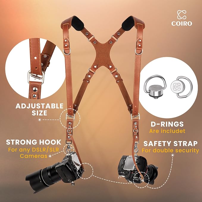 C Coiro Dual Camera Harness Shoulder Leather Camera Strap - Image 2