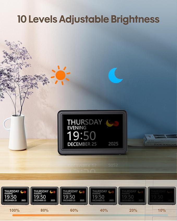 Clock with Day and Date for Elderly, Dimmable Dementia Alzheimers Clocks for - Image 5