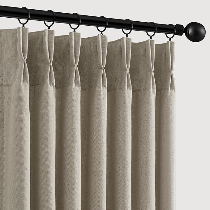 Memory Trained Pinch Pleated Curtains 108 Inches Long, Viral Linen Pinch Pleat by ANRODUO