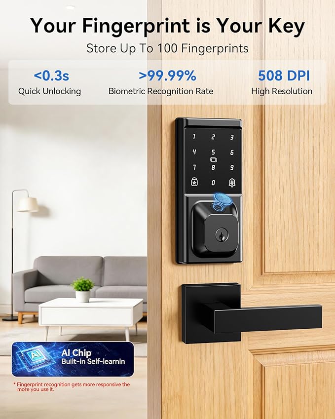Smart Deadbolt Lock with 2 Lever Handles, Keyless Entry Door Lock Set, - Image 3