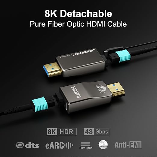 RUIPRO 8K Detachable Full Fiber Optic Armored HDMI 2.1 Cable 15FT, Ultra High - Image 2
