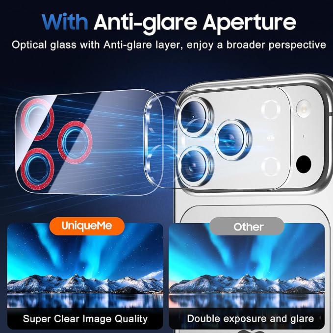 UniqueMe Compatible for 3 Pack iPhone 17 Pro Max Camera Lens Protector - Image 4
