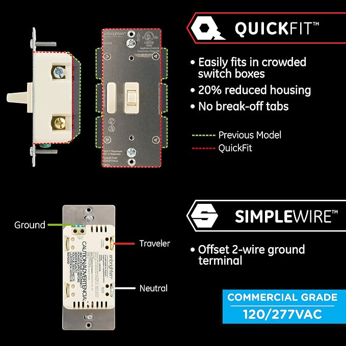 Enbrighten Almond Add-On Switch, QuickFit & SimpleWire, Z-Wave/Zigbee, Not A - Image 2