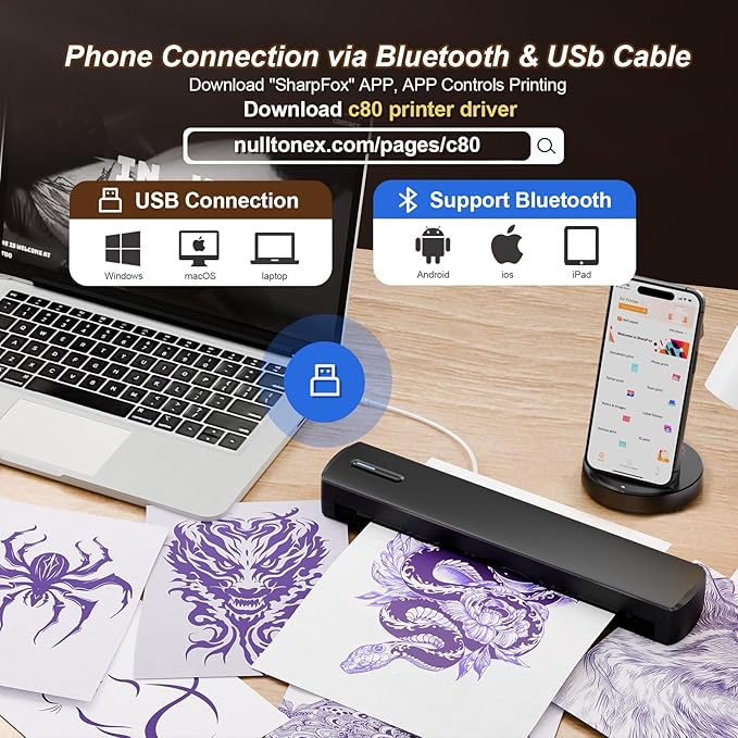 Tattoo Stencil Printer, Portable Wireless Bluetooth Thermal Transfer Machine - Image 3
