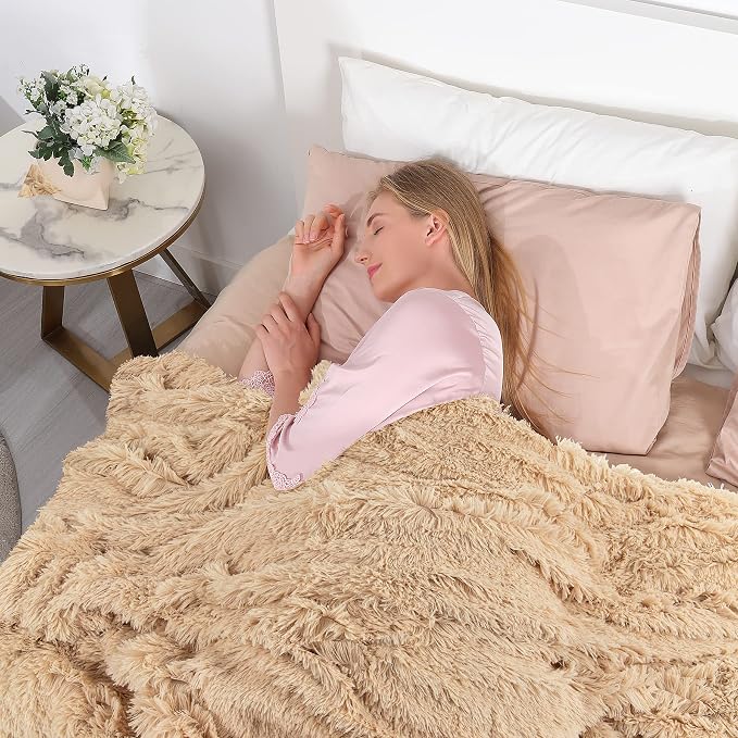 Tuddrom Decorative Extra Soft Faux Fur Throw Blanket 50"x60", Solid Reversible - Image 3