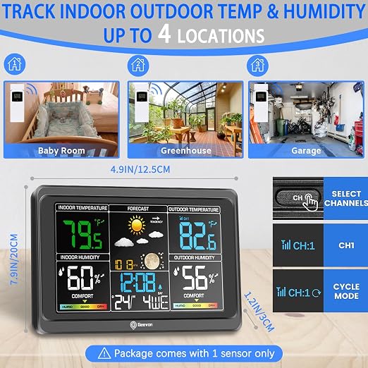 Geevon Weather Stations Wireless Indoor Outdoor Thermometer, Color VA Display - Image 4