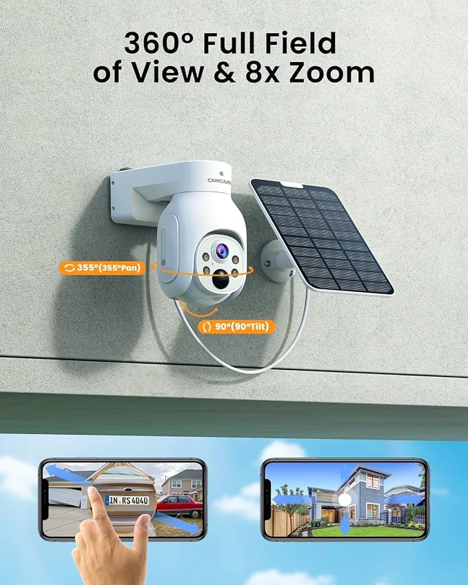 Camcamp Wireless Security Camera System, Solar Powered PTZ 6 Cam-kit Camera - Image 4