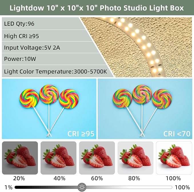 Lightdow 10"x10"x10" Photo Studio Light Box Photography - Image 4