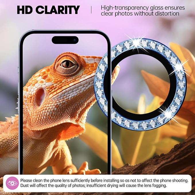 for iPhone 16/16 Plus Camera Lens Protector Bling Individual Metal Diamond Ring - Image 4