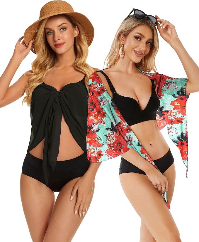 CHICGAL 2 Pieces Women Beach Sarong Bathing Suit Wrap Skirt Sheer Bikini - Image 5