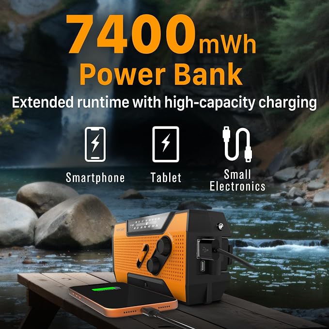 FosPower NOAA Emergency Weather Radio A1 7400mWh Portable Power Bank, - Image 3