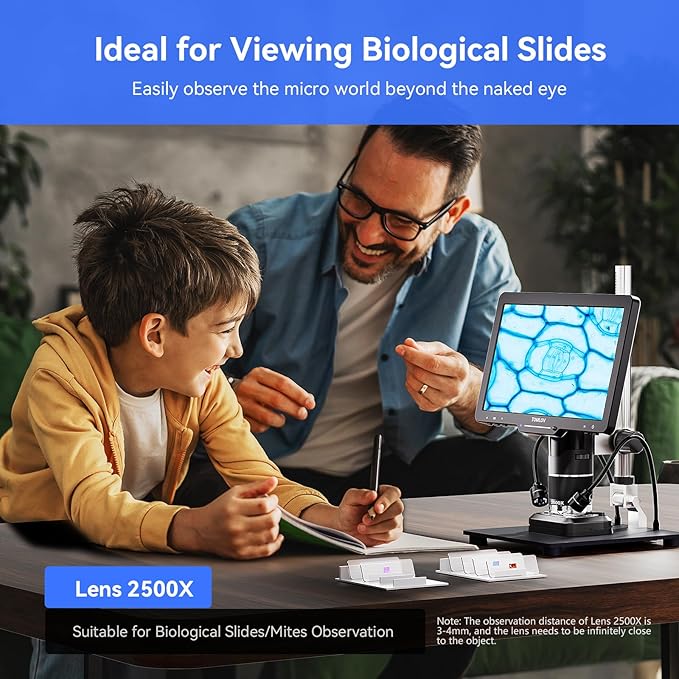 TOMLOV TriL110 3-Lens Digital Microscope: 10.1" 2500X 2K HD Coin Microscope - Image 5