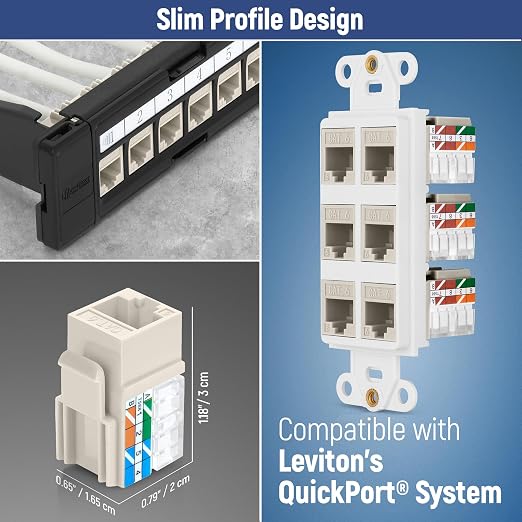 Everest 90° Angled RJ45 Cat6A Keystone Jacks 10-Pack in Light Almond - Image 6