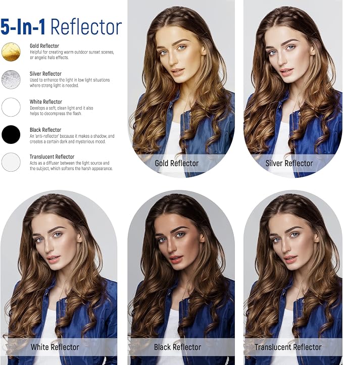 NEEWER 43"/110cm Light Reflector Kit, 5 in 1 Collapsible Round Reflector - Image 2