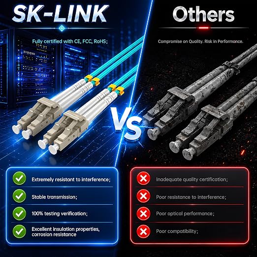 LC/UPC to LC/UPC OM3 Duplex Fiber Patch Cable 3m, 50/125m Multimode Jumper - Image 3