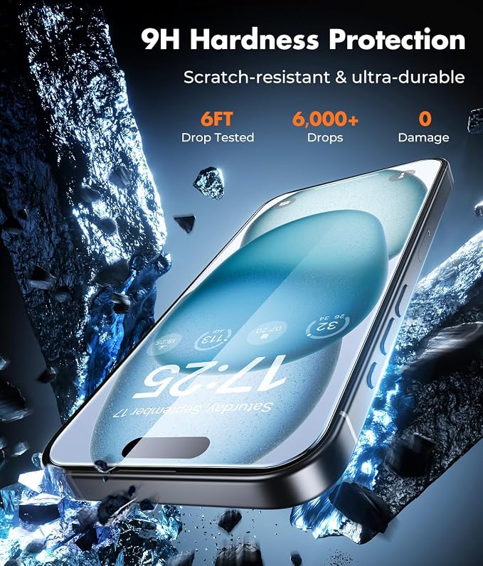 UNBREAKcable iPhone 15 Screen Protector 3-Pack, Upgraded Dual-Tempered Glass + - Image 3