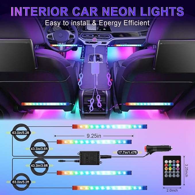 LivTee Car Led Interior Lights，4pcs 48 LED Multicolor Music Car Interior - Image 5