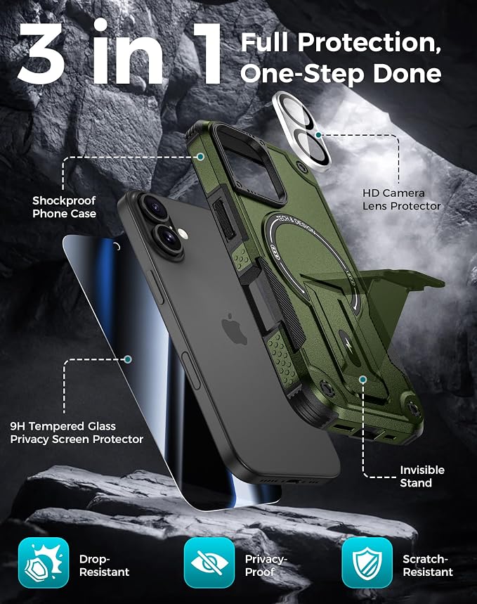 Goton for iPhone 16 Case with Privacy Tempered Glass Screen Protector & Camera - Image 3