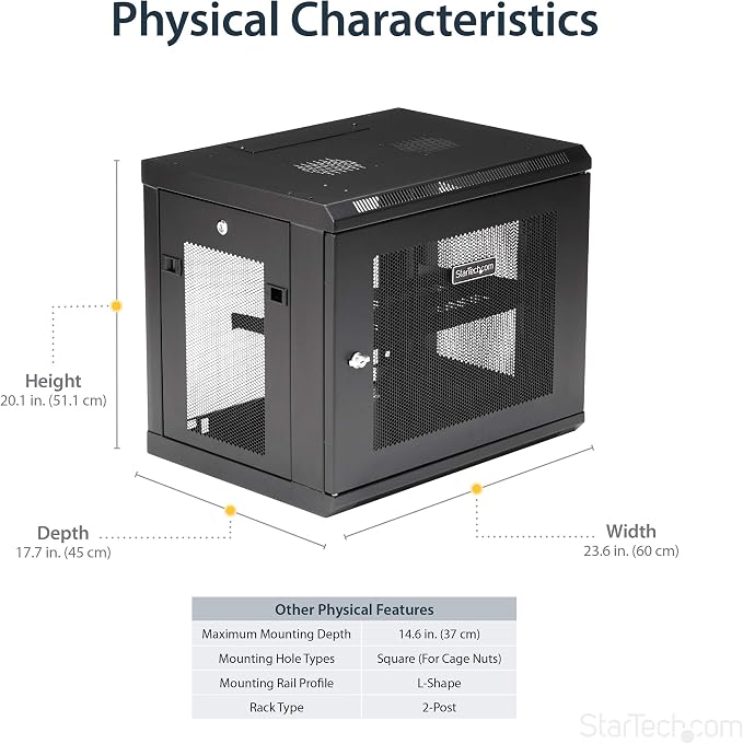 StarTech.com 2-Post 9U Wall Mount Network Cabinet w/ 1U Shelf, Ships Fully - Image 5