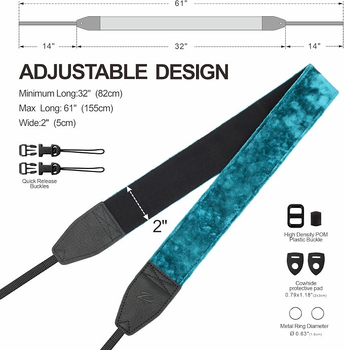 Padwa Lifestyle Peacock Blue Velvet Camera Strap - Image 6