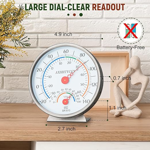Indoor Outdoor Thermometer Hygrometer, Large Dial Waterproof Wall Mount - Image 2