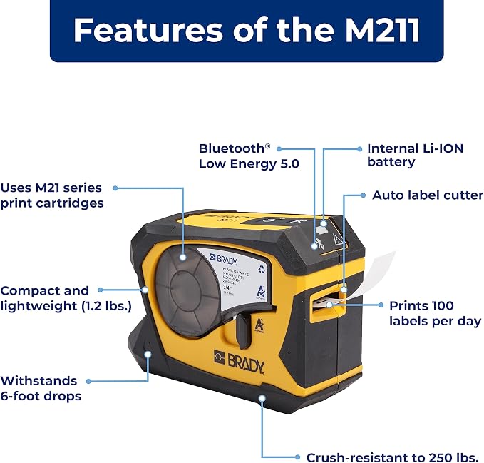 Brady M211 Portable Bluetooth Monochrome Label Printer - Image 2