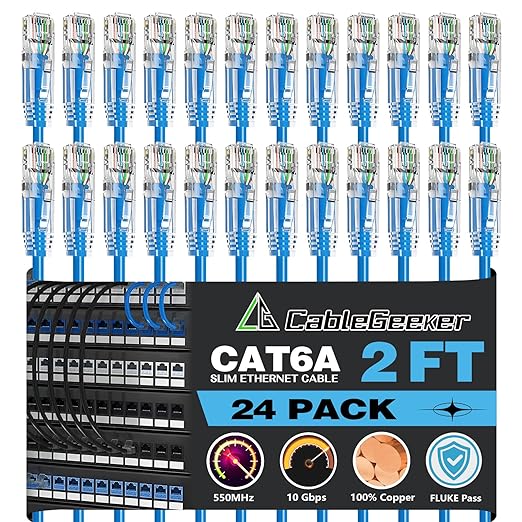 CableGeeker Patch Cables Cat6a 2ft Slim, Cat6 Ethernet Patch Cable 10G Support by CableGeeker