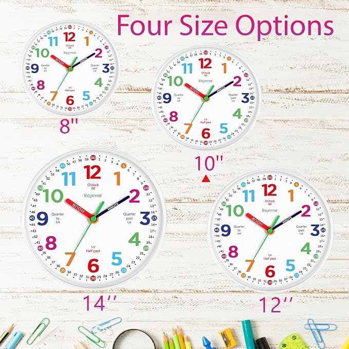 Roymnie Wall Clock 10 Inch for Kids Learning Kids Teaching Clock Analog Silent - Image 7