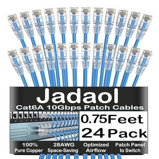 Jadaol UL Listed Patch Cables Cat 6a / Cat 6 0.75 ft 24-Pack, 10Gbps 550MHz by Jadaol