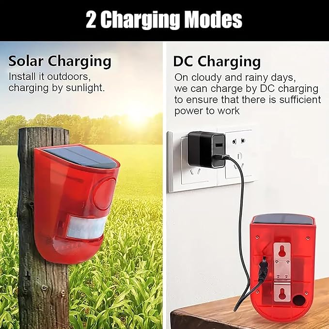 Solar Sound & Light Alarm Outdoor Motion Sensor, 129db Siren Sound Alert - Image 4