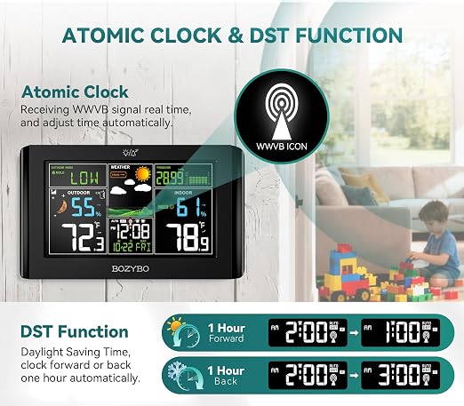 Weather Station Wireless Indoor Outdoor Thermometer: BOZYBO Digital Atomic Clock - Image 2