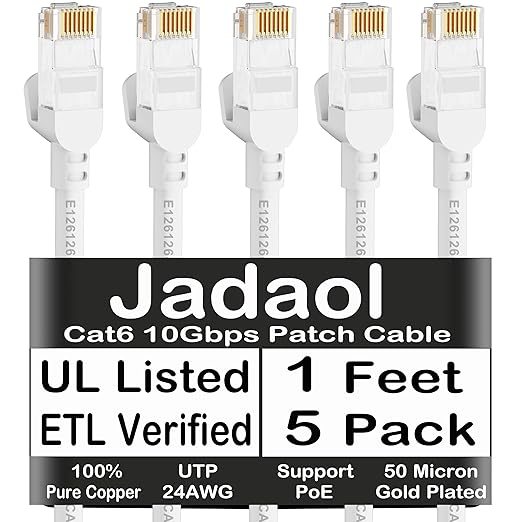 Jadaol Cat6 Ethernet Patch Cables 1ft 5-Pack, 10Gbps 24AWG Pure Copper RJ45 by Jadaol
