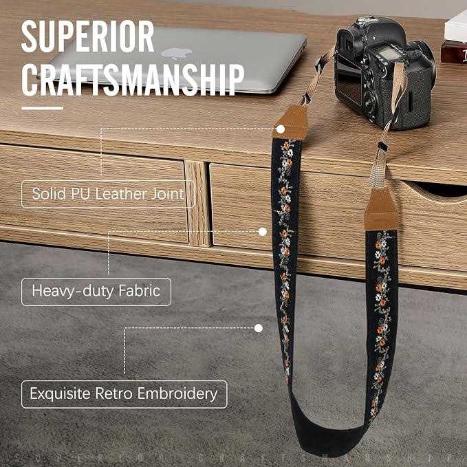 MoKo Camera Strap, Cotton Vintage Embroidered Camera Strap, Adjustable Neck & - Image 2
