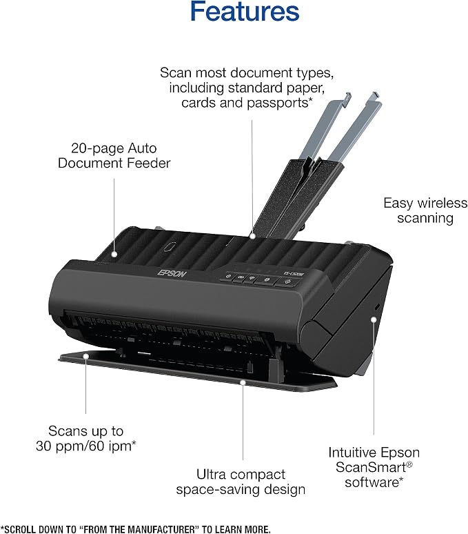 Epson Workforce ES-C320W Wireless Compact Desktop Document Scanner - Image 4