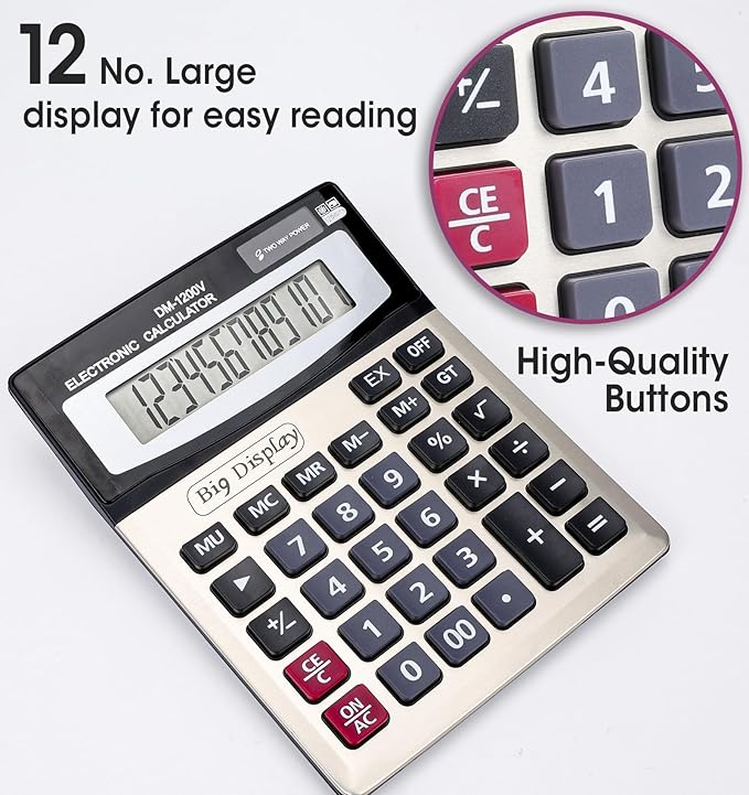 2 Pack Calculator, Calculators Desktop 12 Digit Extra Large LCD Display - Image 2