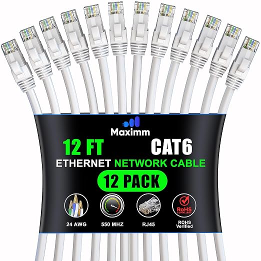 Maximm Cat 6 Ethernet Cable 12 Ft, Cat6 Cable, LAN Cable, Internet Cable by MaximmCable