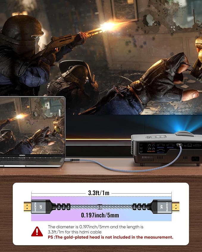 Highwings 4K HDMI Cable 3.3FT/1m 4K@60Hz HDR Braided HDMI 2.0 Cord, 18Gbps High - Image 5