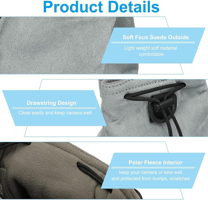 PATIKIL Camera Lens Pouch, L Size Drawstring Lens Case Flannel Camera Lens - Image 3