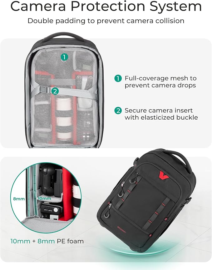 BAGSMART Rolling Camera Bag for DSLRs, Professional Large Camera Backpacks for - Image 6