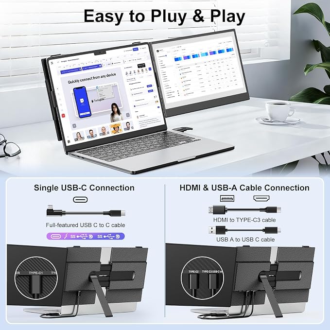 Laptop Screen Extender, Ultra-Thin 0.17" & 1.3lbs Lightweight, Plug & Play Dual - Image 5