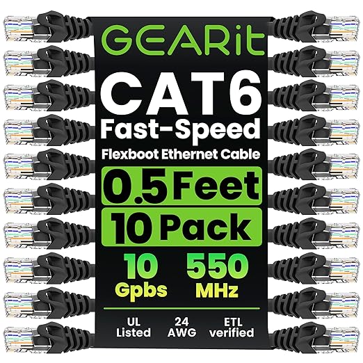 GEARit Cat 6 Ethernet Patch Cable 0.5 ft Black by GEARit
