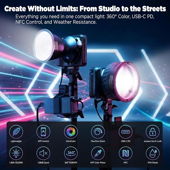 Amaran Ray 60c RGB LED Monolight, 60W Full Color COB Video Light - Image 3