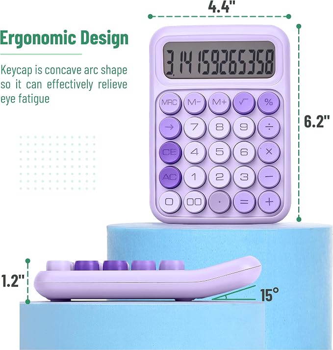 Mr. Pen- Mechanical Switch Calculator, 12 Digit Large LCD Display | Purple - Image 2