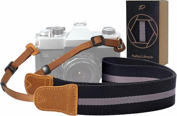 Padwa Lifestyle Black Grey Stripes Camera Strap by PadwaLifestyleCameraStrap