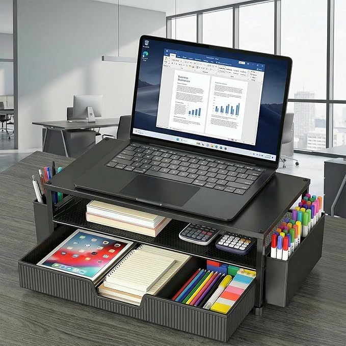 ECOLOVI Desk Organizer and Accessories, 2-Tier Computer Monitor Stand Rise - Image 4